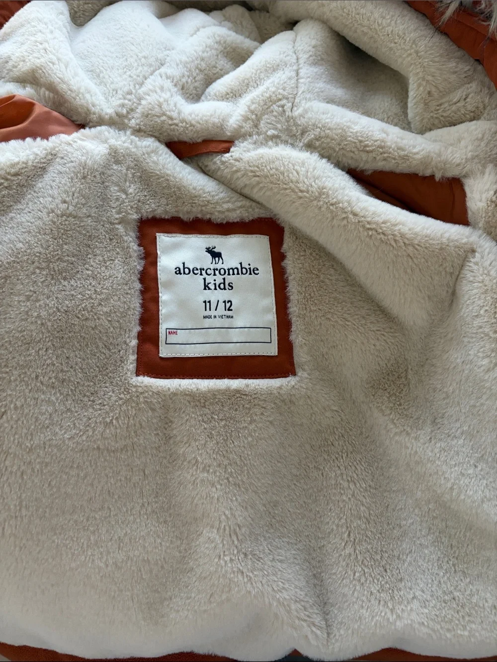 Abercrombie & Fitch Orange Hooded Faux-Fur Trim Puffer Jacket